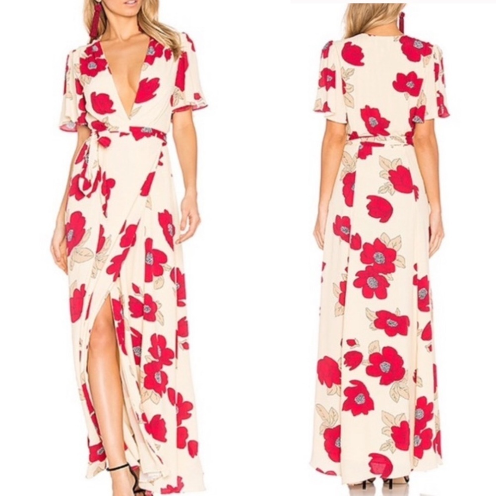 Privacy Please Plaza Kimono Poppy Wrap Maxi Dress sz S